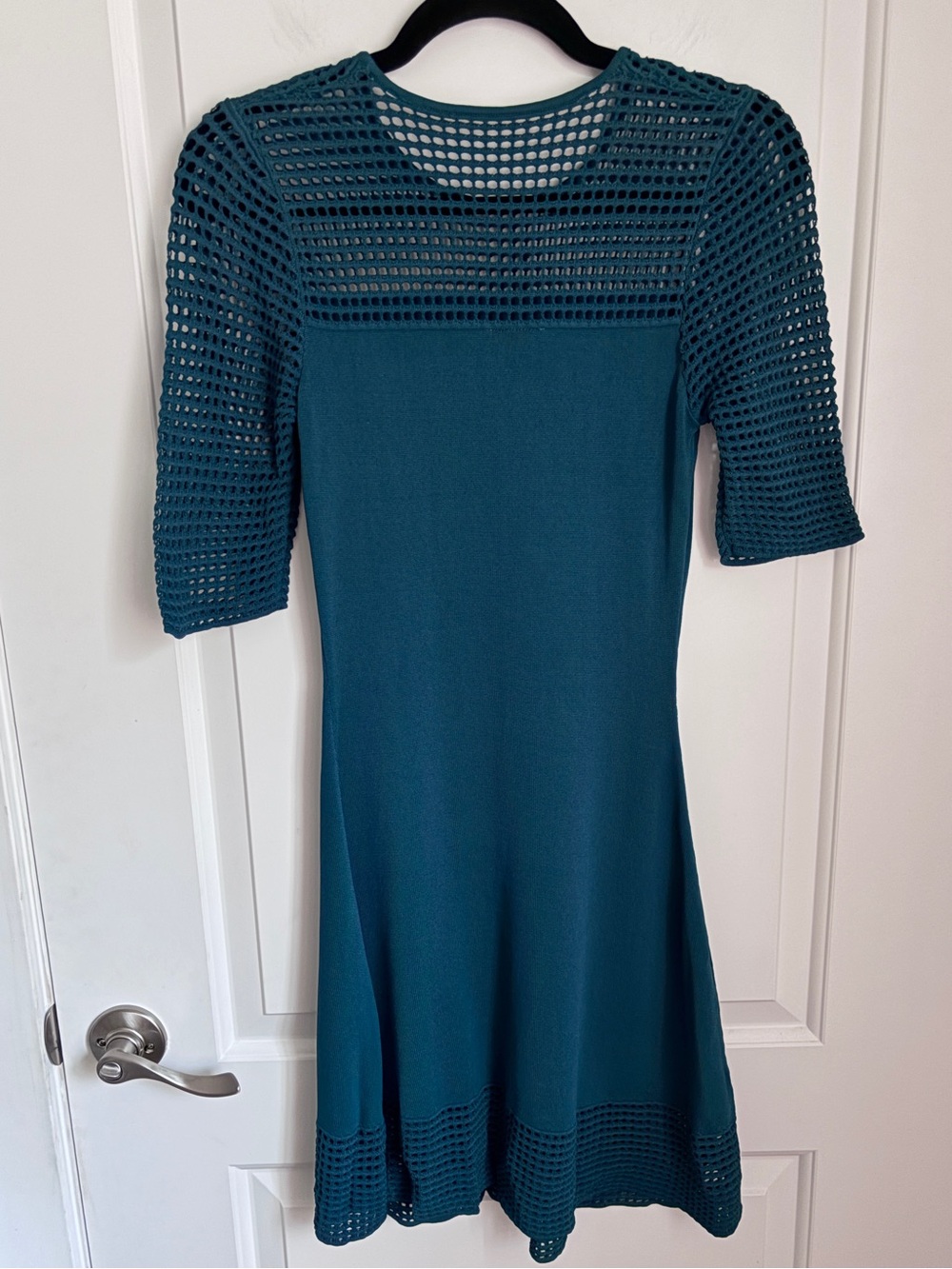 Nanette Lepore Teal Knit Fit & Flare Dress Crochet Detail - Size Small